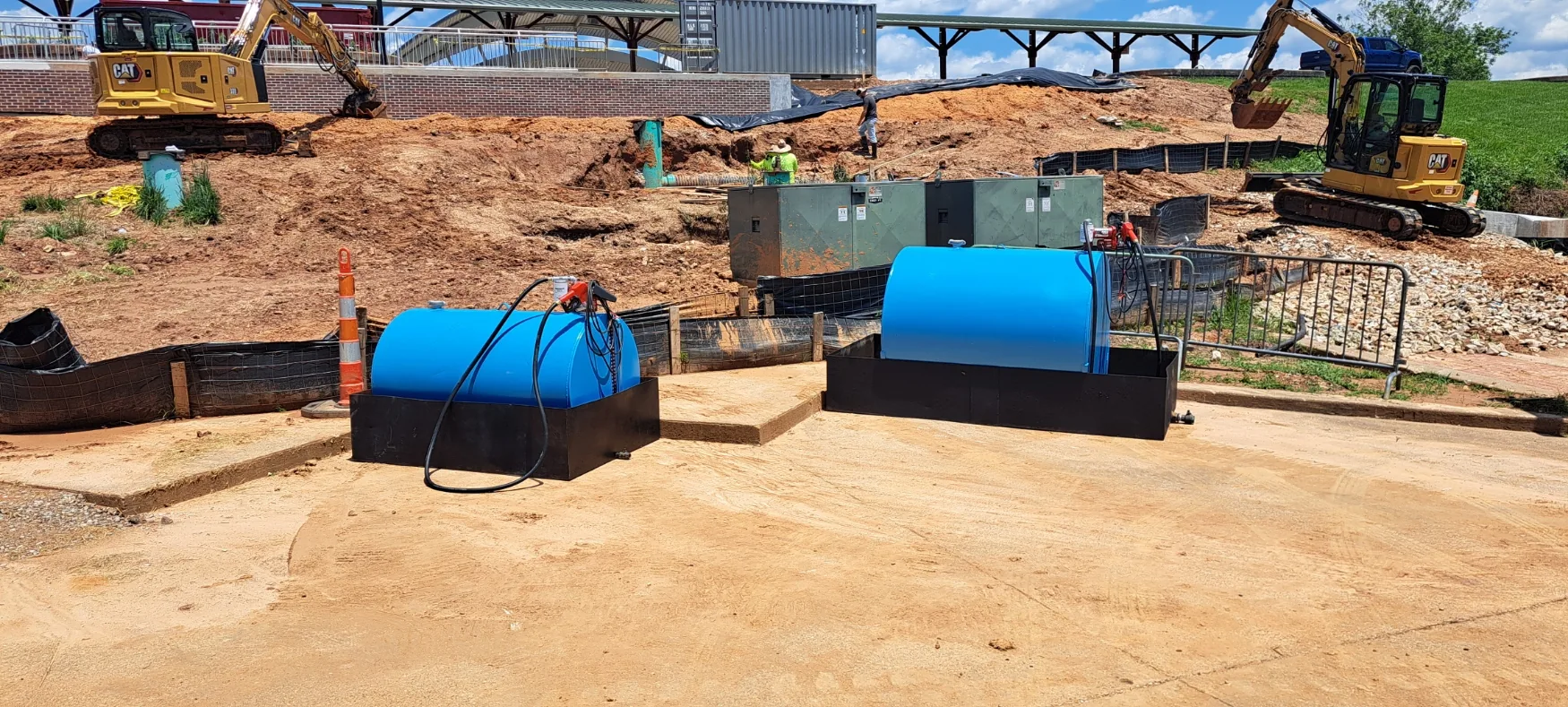 Bulk fuel tanks on a construction site